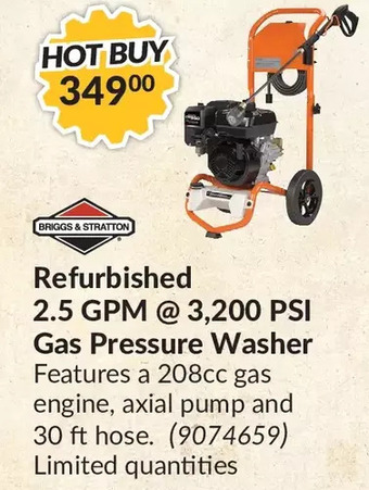 Princess Auto Briggs & stratton refurbished 2.5 gpm @ 3,200 psi gas pressure washer offer