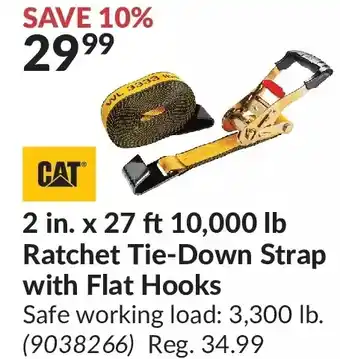 Princess Auto 2 in. x 27 ft 10,000 lb ratchet tie-down strap with flat hooks cat offer