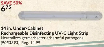 Princess Auto 14 in. under-cabinet rechargeable disinfecting uv-c light strip offer