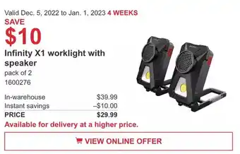 Costco Infinity x1 worklight with speaker offer