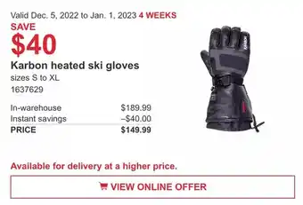 Costco Karbon heated ski gloves offer