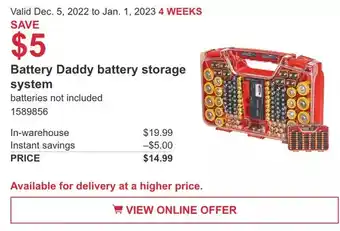 Costco Battery daddy battery storage system offer