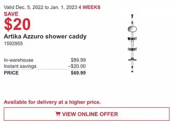 Costco Artika azzuro shower caddy offer