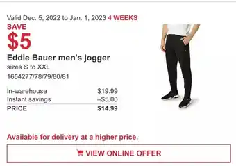 Costco Eddie bauer men's jogger offer