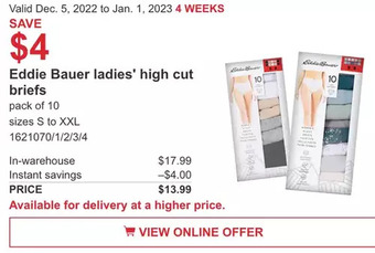 Costco Eddie bauer ladies' high cut briefs offer