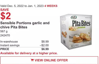 Costco Sensible portions garlic and chive pita bites offer
