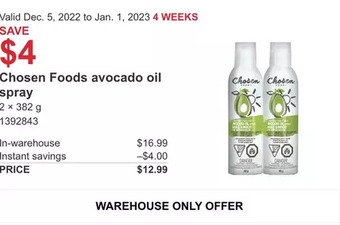 Costco Chosen foods avocado oil spray offer