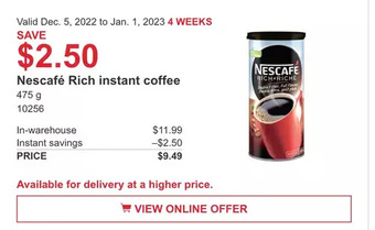 Costco Nescafé rich instant coffee offer