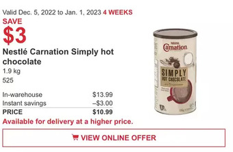 Costco Nestlé carnation simply hot chocolate offer