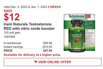Costco Irwin naturals testosterone red with nitric oxide booster offer
