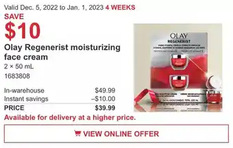 Costco Olay regenerist moisturizing face cream offer