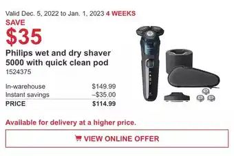 Costco Philips wet and dry shaver 5000 with quick clean pod offer