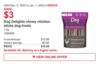 Costco Dog delights chewy chicken sticks dog treats offer