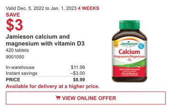 Costco Jamieson calcium and magnesium with vitamin d3 offer