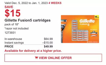 Costco Gillette fusion5 cartridges offer