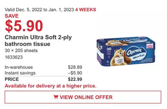 Costco Charmin ultra soft 2-ply bathroom tissue offer