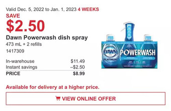 Costco Dawn powerwash dish spray offer