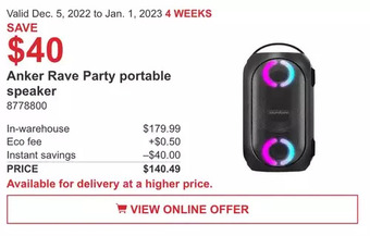 Costco Anker rave party portable speaker offer