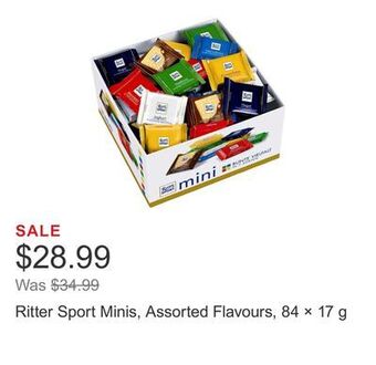 Costco Ritter sport minis, assorted flavours, 84 × 17 g offer