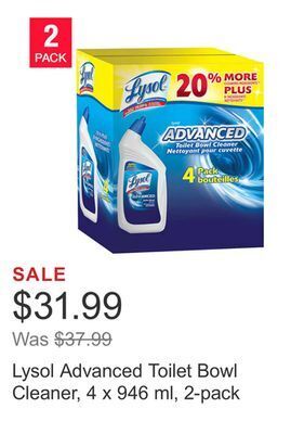 Costco Lysol advanced toilet bowl cleaner, 4 x 946 ml, 2-pack offer