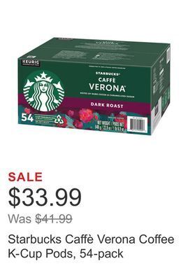 Costco Starbucks caffè verona coffee k-cup pods, 54-pack offer