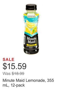 Costco Minute maid lemonade, 355 ml, 12-pack offer