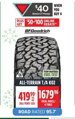 Canadian Tire Bfgoodrich on/off road 4 tires offer