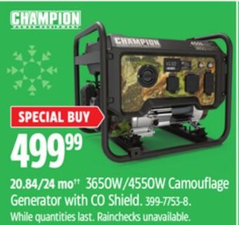 Canadian Tire Champion 3650w/4550w camouflage generator with co shield offer