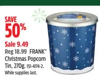 Canadian Tire Frank™ christmas popcorn tin, 270g offer