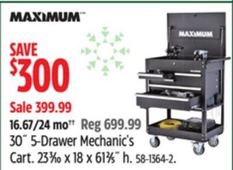 Canadian Tire Maximum 30˝ 5-drawer mechanic's cart offer