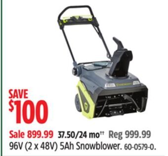 Canadian Tire Yardworks 96v (2 x 48v) 5ah snowblower offer