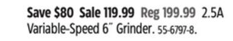 Canadian Tire Maximum 2.5a variable-speed 6" grinder offer
