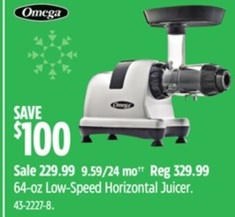 Canadian Tire Omega 64-oz low-speed horizontal juicer offer