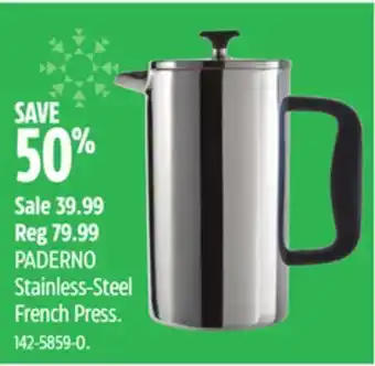 Canadian Tire Paderno 8 cup stainless steel insulated french press coffee maker offer