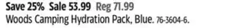 Canadian Tire Woods camping hydration pack, blue offer