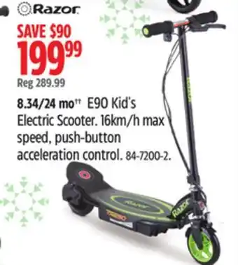 Canadian Tire Razor e90 kid's electric scooter offer