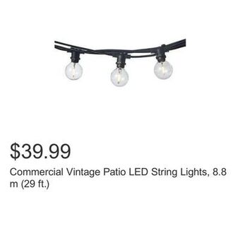 Costco Commercial vintage patio led string lights, 8.8 m (29 ft.) offer