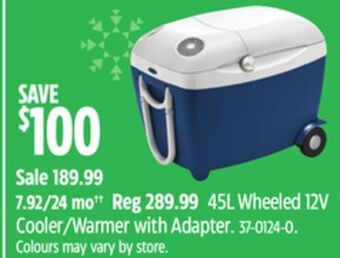 Canadian Tire 45l wheeled 12v cooler/warmer with adapter offer