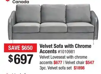 Velvet sofa with chrome accents