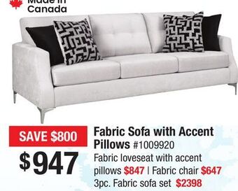 Bad Boy Superstore Fabric sofa with accent pillows offer