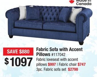 Bad Boy Superstore Fabric sofa with accent pillows offer