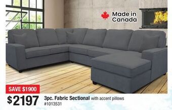 Bad Boy Superstore 3pc. fabric sectional with accent pillows offer