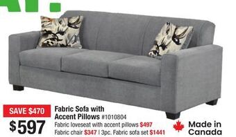 Bad Boy Superstore Fabric sofa with accent pillows offer