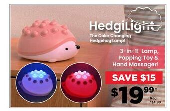Showcase Hedgilight 3-in-1! lamp, popping toy & hand massager! offer