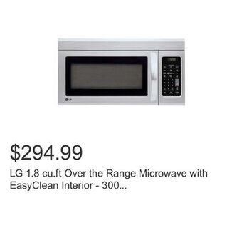 Costco Lg 1.8 cu.ft over the range microwave with easyclean interior - 300 cfm offer