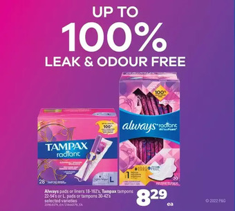 Real Canadian Superstore Always pads or liners, tampax tampons or l. pads or tampons offer
