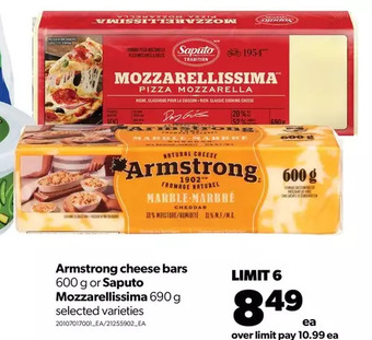 Real Canadian Superstore Armstrong cheese bars or saputo mozzarellissima offer