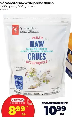Real Canadian Superstore Pc cooked or raw white peeled shrimp offer