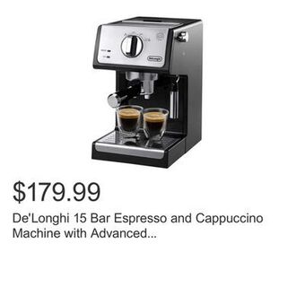 Costco De'longhi 15 bar espresso and cappuccino machine with advanced cappuccino system offer