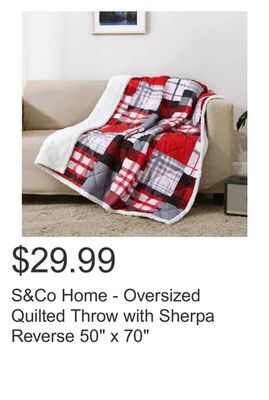 Costco S&co home - oversized quilted throw with sherpa reverse 50" x 70" offer